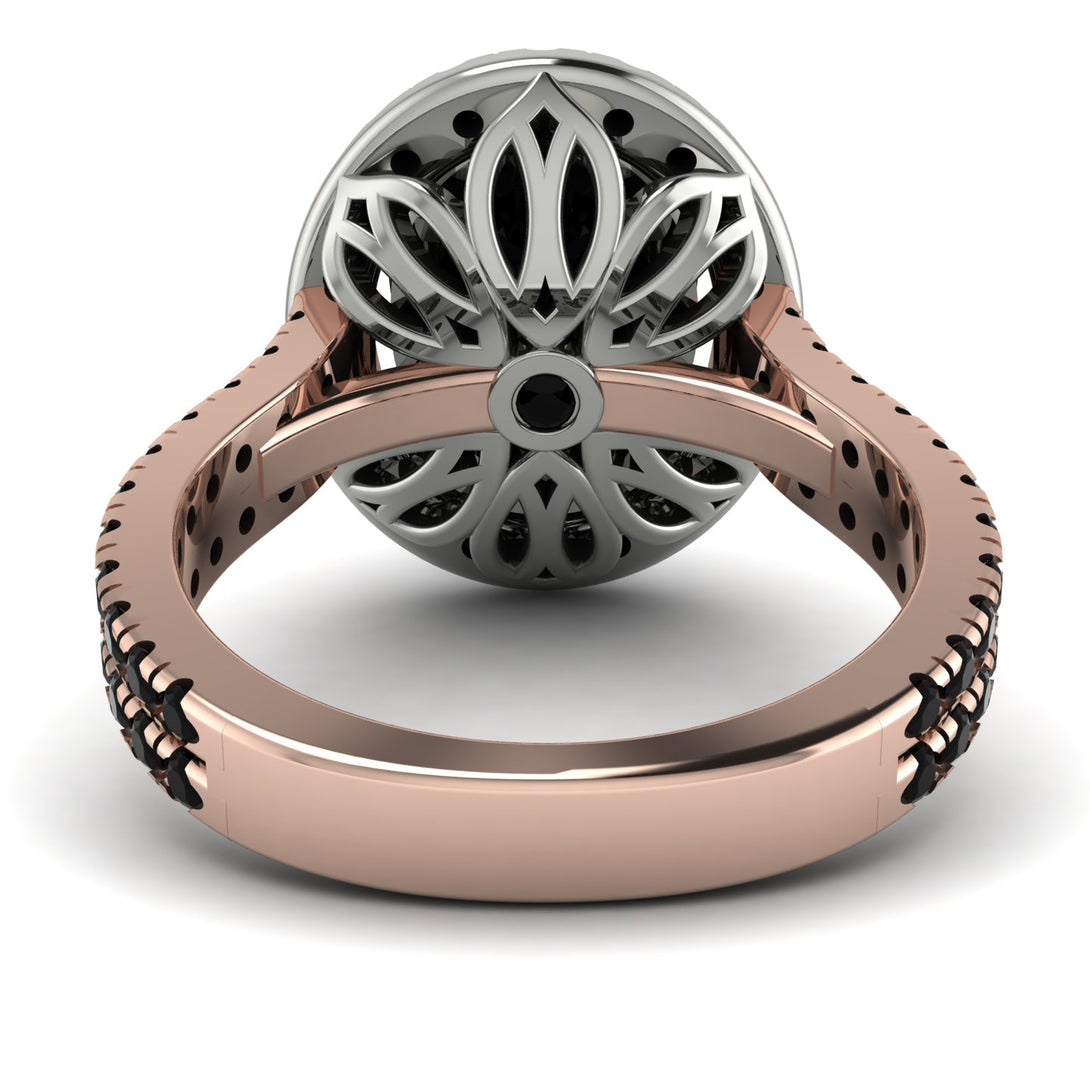 Two Tones Gorgeous Oval Cut Black Diamond Pave Double Shank Engagement Ring With Hidden Stone - Phoebe No. 81