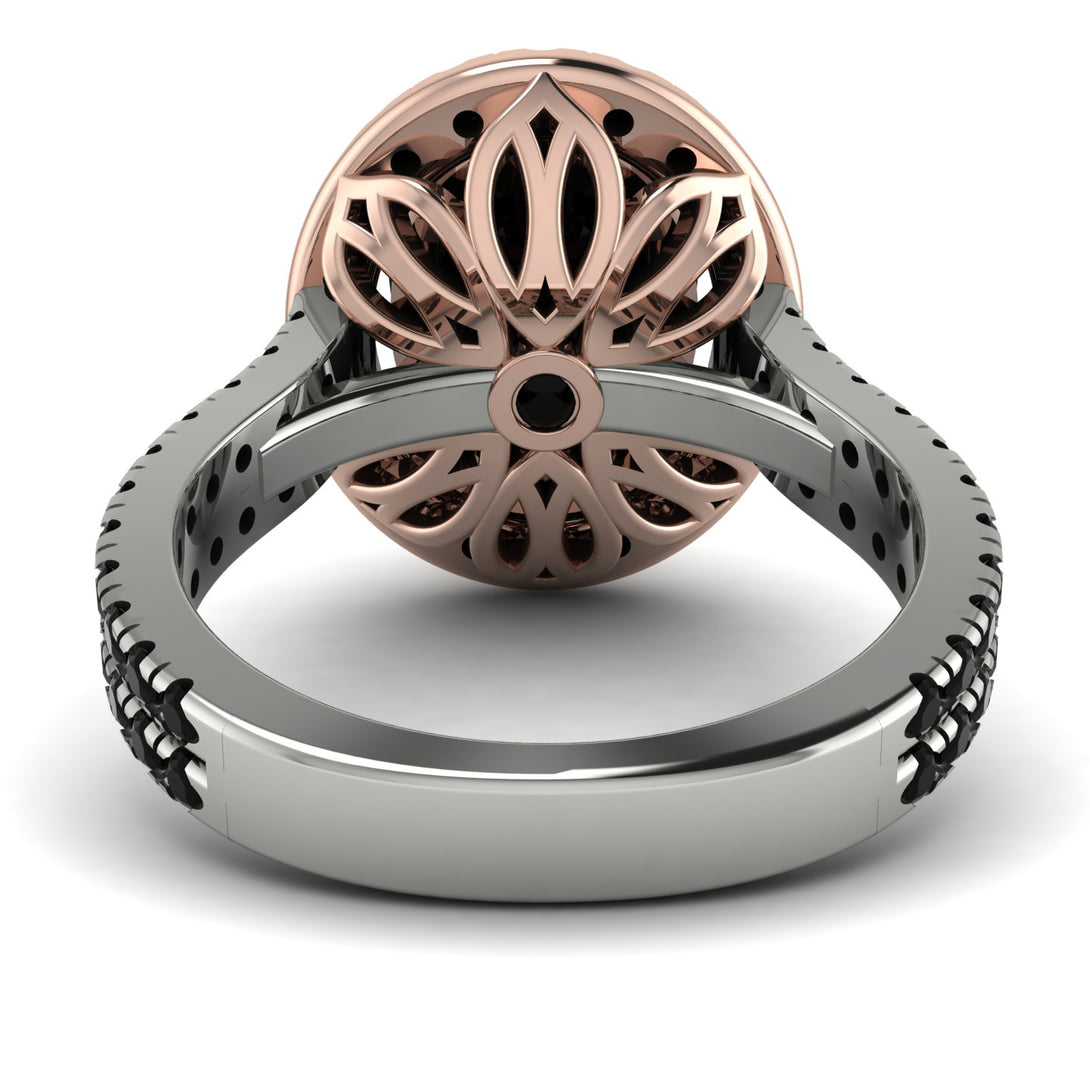 Two Tones Gorgeous Oval Cut Black Diamond Pave Double Shank Engagement Ring With Hidden Stone - Phoebe No. 81