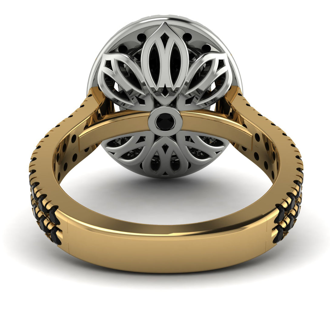 Two Tones Gorgeous Oval Cut Black Diamond Pave Double Shank Engagement Ring With Hidden Stone - Phoebe No. 80