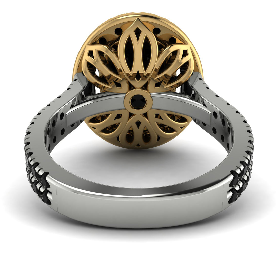 Two Tones Gorgeous Oval Cut Black Diamond Pave Double Shank Engagement Ring With Hidden Stone - Phoebe No. 80