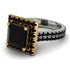 Two Tones Gorgeous Princess Cut Black Diamond Pave Double Shank Engagement Ring With Hidden Stone - Margot No. 80