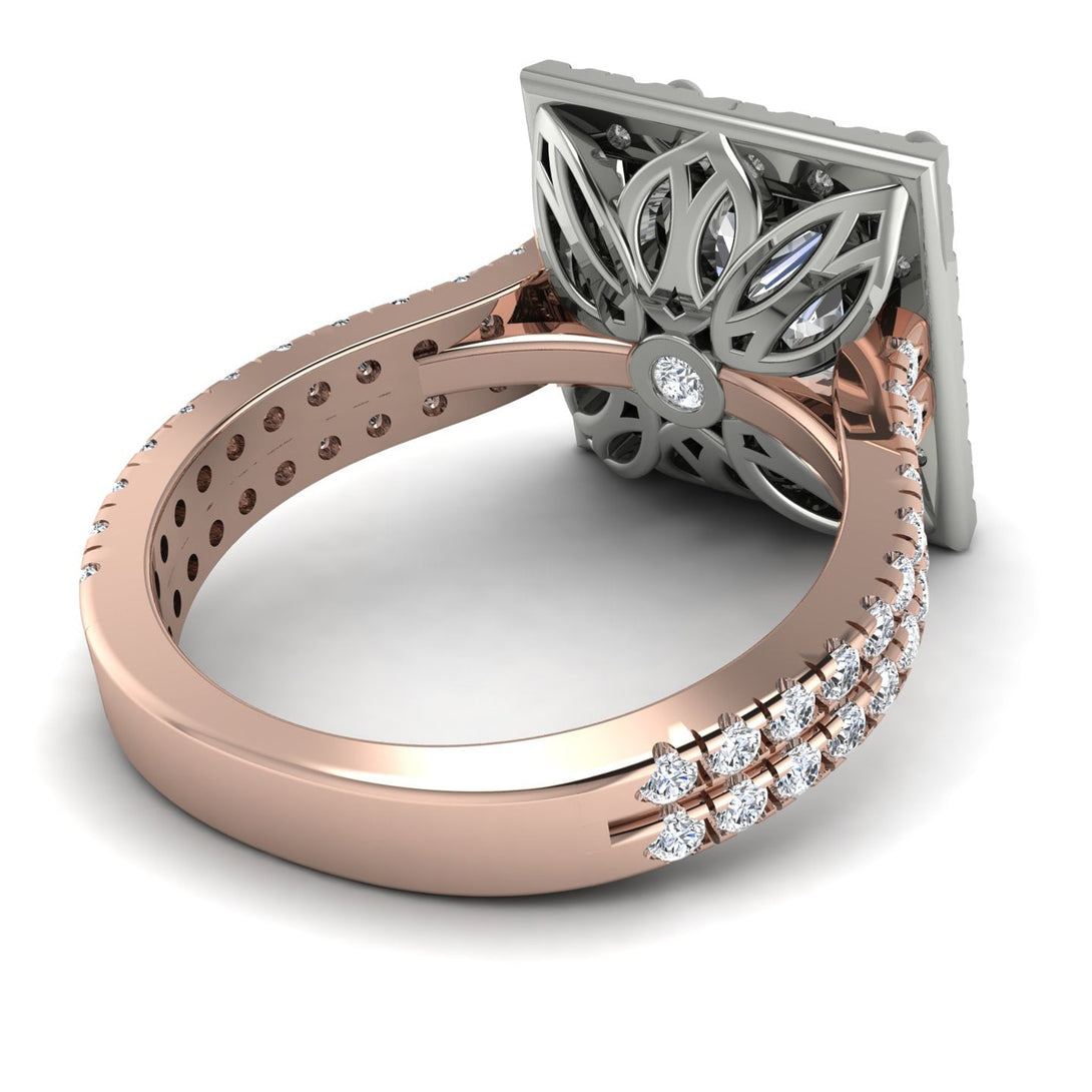 Two Tones Gorgeous Princess Cut Diamond Pave Double Shank Engagement Ring With Hidden Stone - Margot No. 78