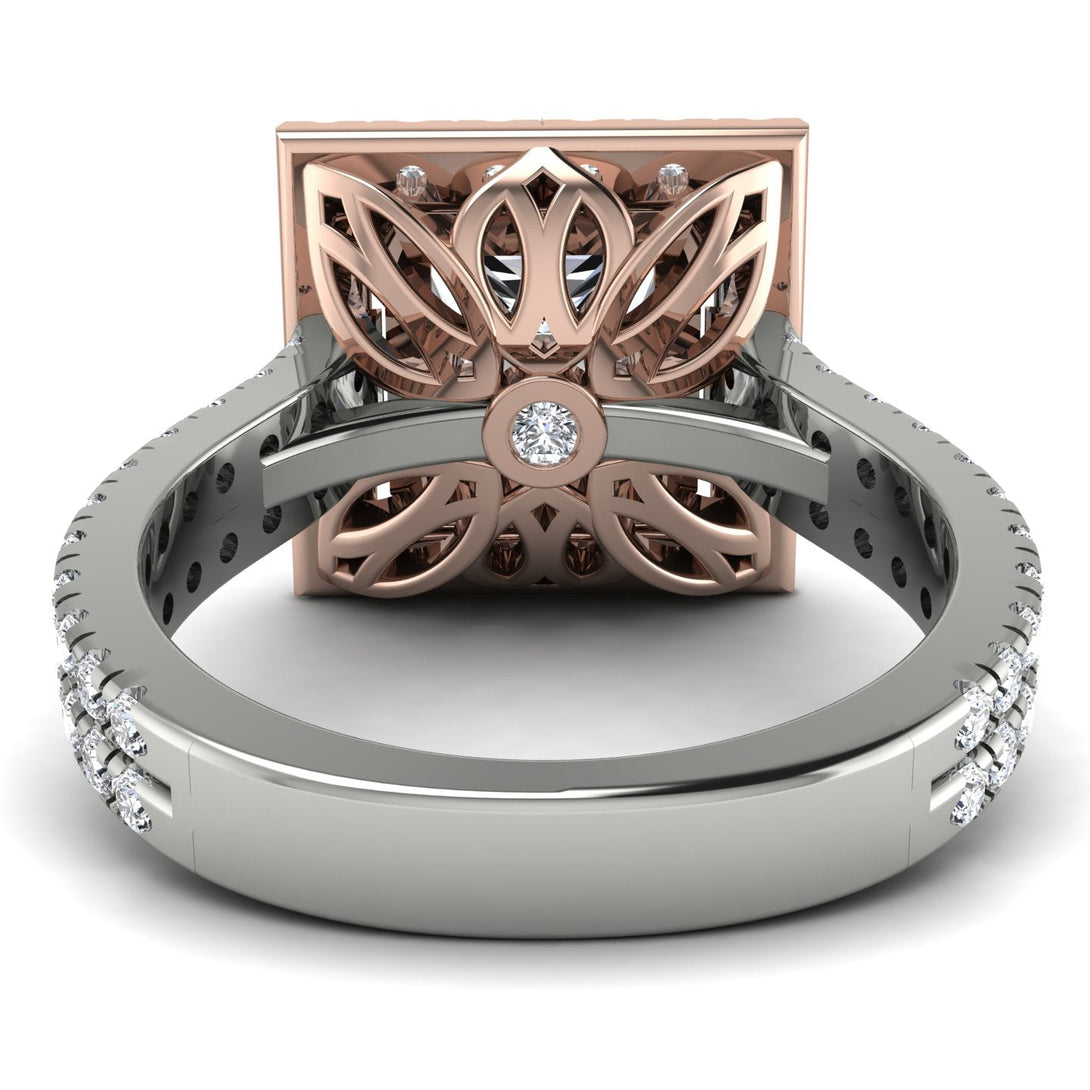 Two Tones Gorgeous Princess Cut Diamond Pave Double Shank Engagement Ring With Hidden Stone - Margot No. 78