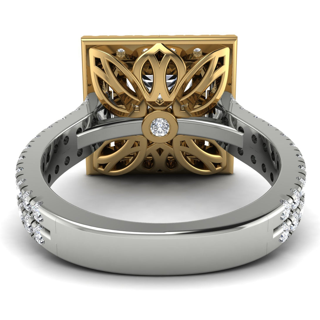 Two Tones Gorgeous Princess Cut Diamond Pave Double Shank Engagement Ring With Hidden Stone - Margot No. 77