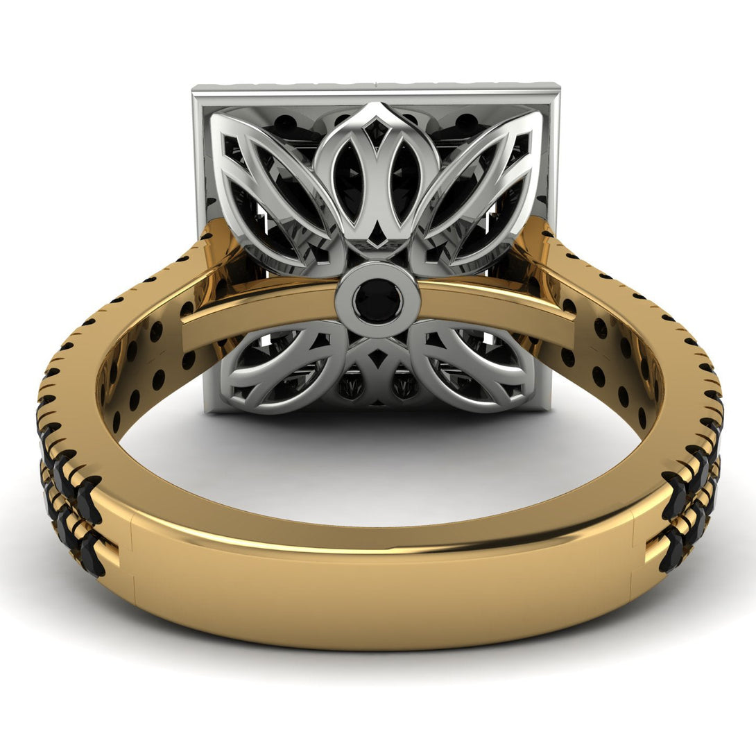 Two Tones Gorgeous Princess Cut Black Diamond Pave Double Shank Engagement Ring With Hidden Stone - Margot No. 80