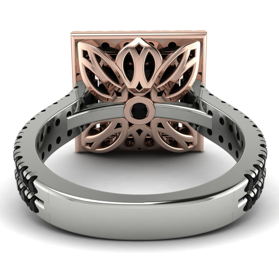 Two Tones Gorgeous Princess Cut Black Diamond Pave Double Shank Engagement Ring With Hidden Stone - Margot No. 81