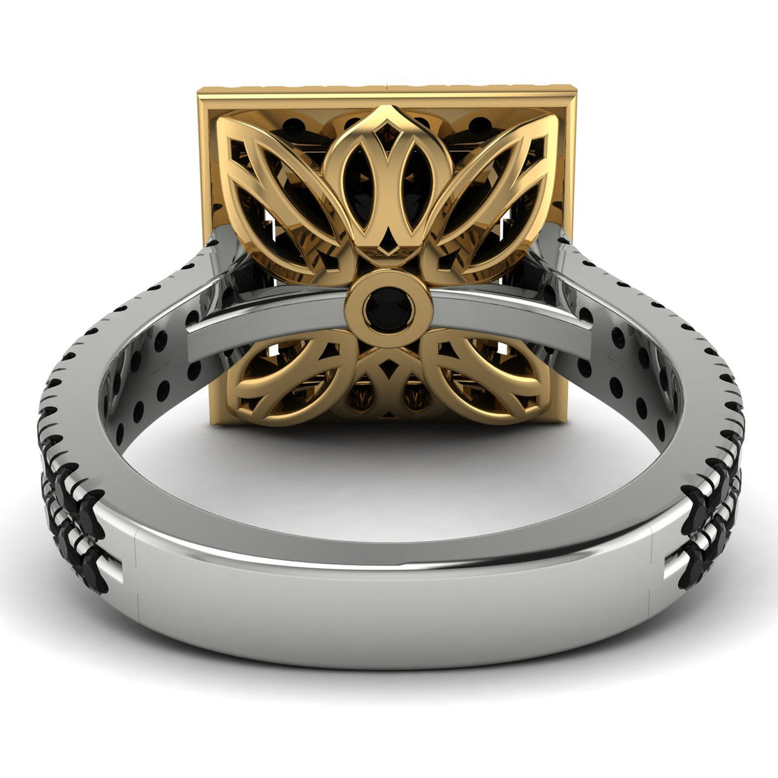 Two Tones Gorgeous Princess Cut Black Diamond Pave Double Shank Engagement Ring With Hidden Stone - Margot No. 80