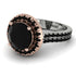 Two Tones Gorgeous Round Cut Black Diamond Pave Double Shank Engagement Ring With Hidden Stone - Ellen No. 81