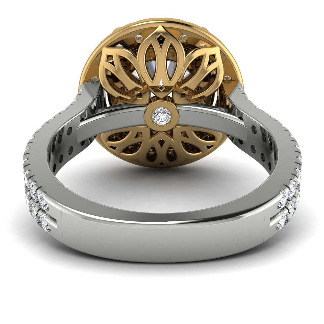 Two Tones Gorgeous Round Cut Diamond Pave Double Shank Engagement Ring With Hidden Stone - Ellen No. 77