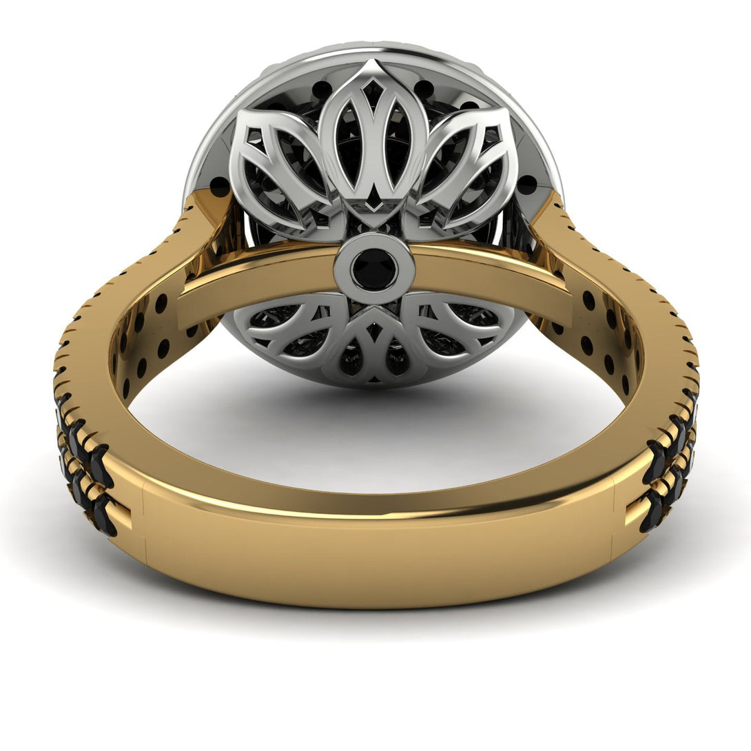 Two Tones Gorgeous Round Cut Black Diamond Pave Double Shank Engagement Ring With Hidden Stone - Ellen No. 80
