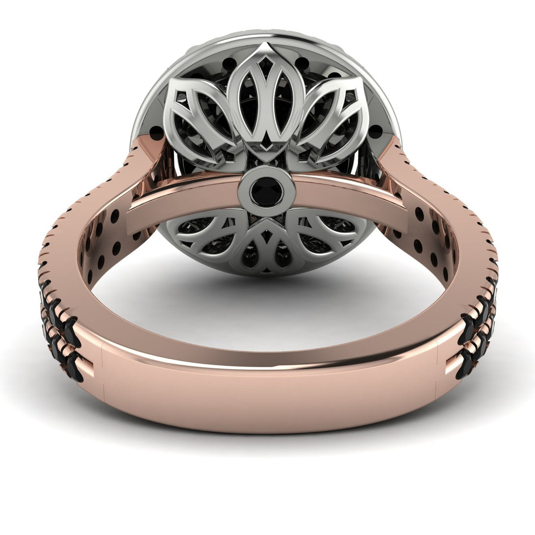 Two Tones Gorgeous Round Cut Black Diamond Pave Double Shank Engagement Ring With Hidden Stone - Ellen No. 81