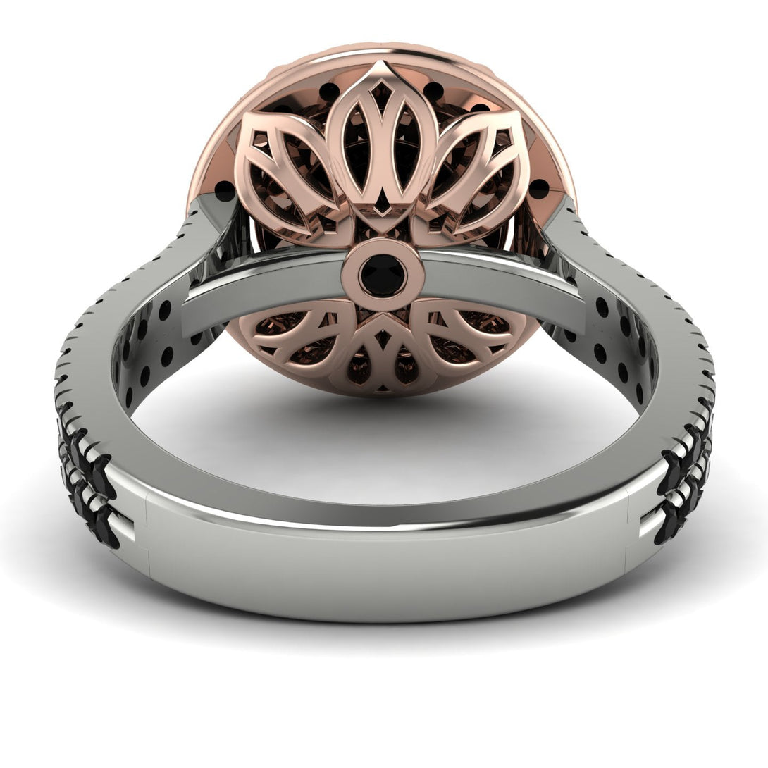 Two Tones Gorgeous Round Cut Black Diamond Pave Double Shank Engagement Ring With Hidden Stone - Ellen No. 81