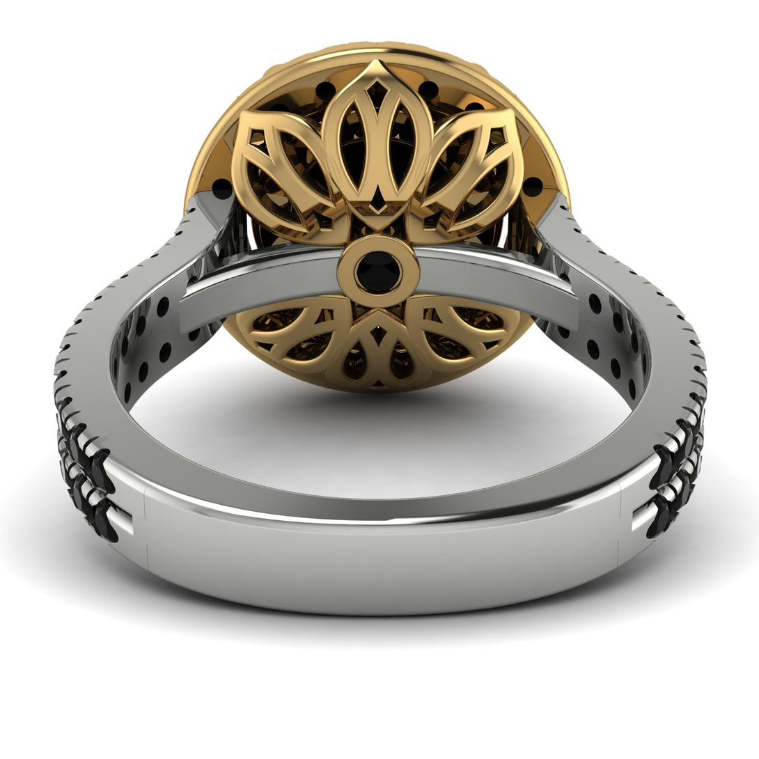 Two Tones Gorgeous Round Cut Black Diamond Pave Double Shank Engagement Ring With Hidden Stone - Ellen No. 80