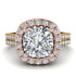 Two Tones Gorgeous Cushion Cut Diamond Pave Double Shank Engagement Ring With Hidden Stone - Kira No. 76