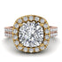 Two Tones Gorgeous Cushion Cut Diamond Pave Double Shank Engagement Ring With Hidden Stone - Kira No. 76