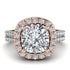 Two Tones Gorgeous Cushion Cut Diamond Pave Double Shank Engagement Ring With Hidden Stone - Kira No. 78
