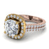 Two Tones Gorgeous Cushion Cut Diamond Pave Double Shank Engagement Ring With Hidden Stone - Kira No. 76