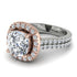 Two Tones Gorgeous Cushion Cut Diamond Pave Double Shank Engagement Ring With Hidden Stone - Kira No. 78