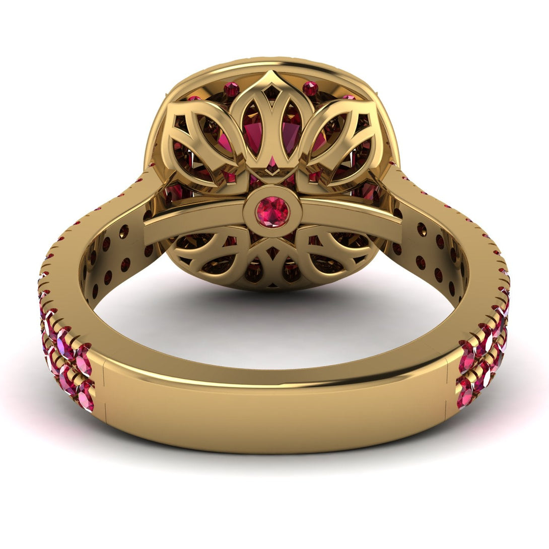 Gorgeous Cushion Cut Ruby Pave Double Shank Engagement Ring With Hidden Stone - Kira No. 55