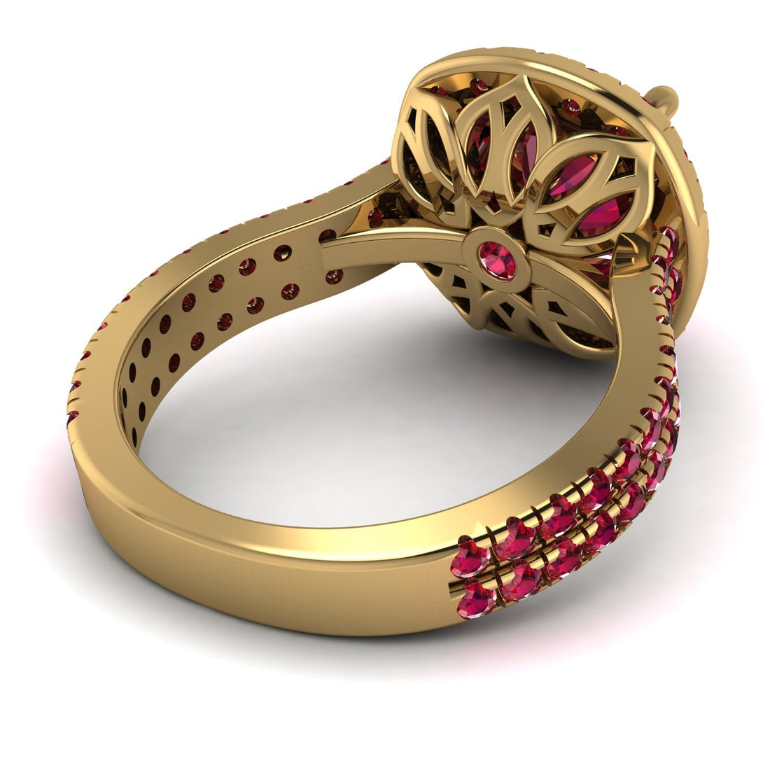 Gorgeous Cushion Cut Ruby Pave Double Shank Engagement Ring With Hidden Stone - Kira No. 55