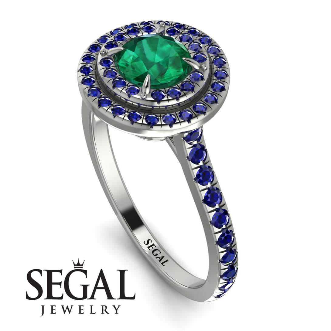 Double Halo Emerald Ring - Zoey No. 69