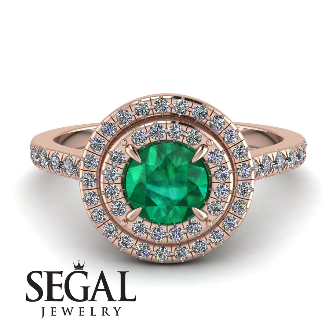 Double Halo Emerald Ring - Zoey No. 8