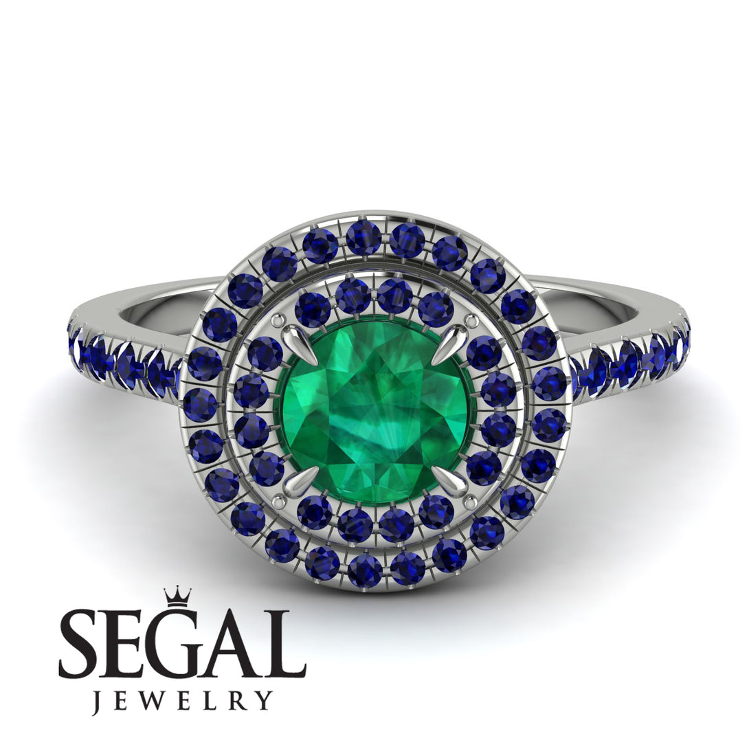 Double Halo Emerald Ring - Zoey No. 69