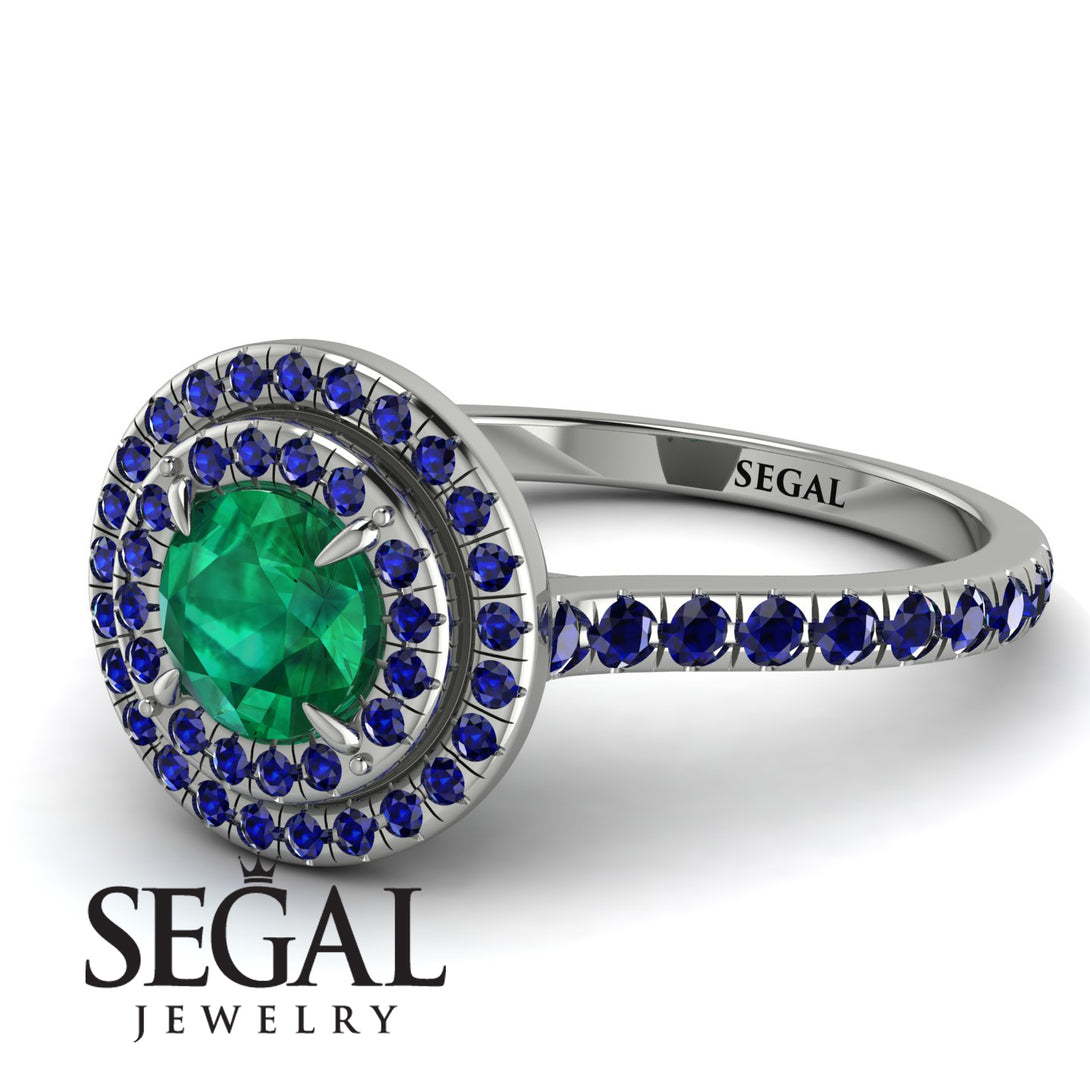Double Halo Emerald Ring - Zoey No. 69