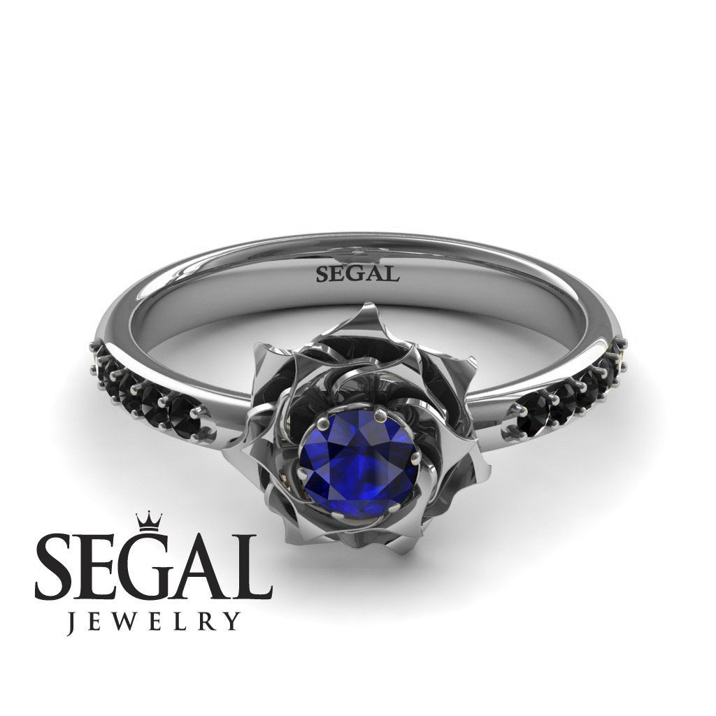 A lady's Rose Blue Sapphire with Black Diamonds Ring- Elena no. 19