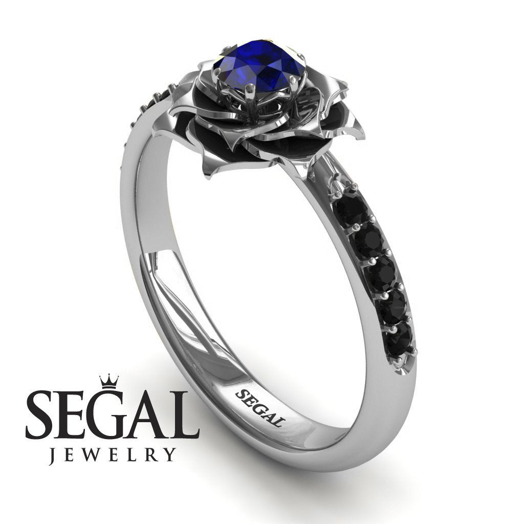 A lady's Rose Blue Sapphire with Black Diamonds Ring- Elena no. 19
