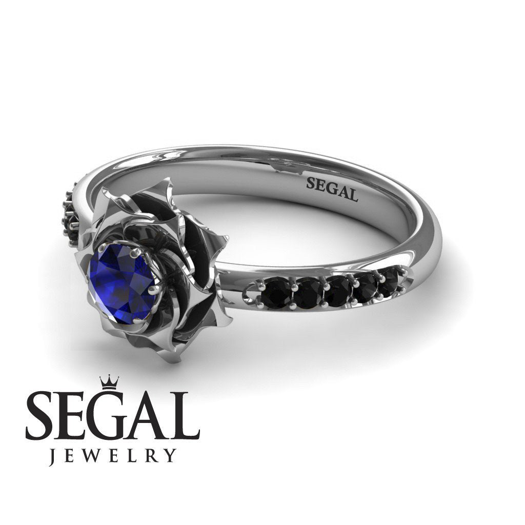 A lady's Rose Blue Sapphire with Black Diamonds Ring- Elena no. 19