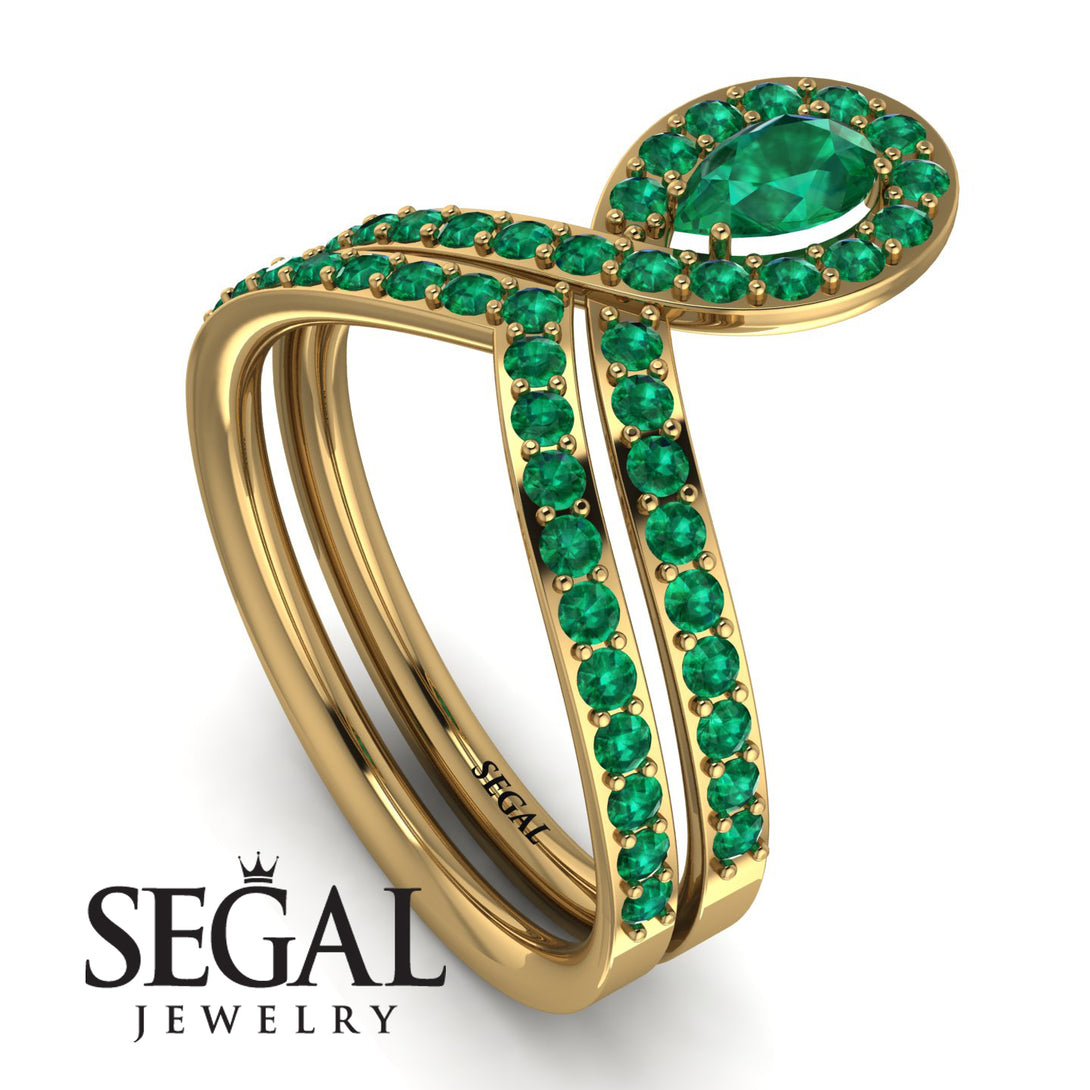 Emerald Pear Shape Stacking Bridal Set - Emilia No. 19