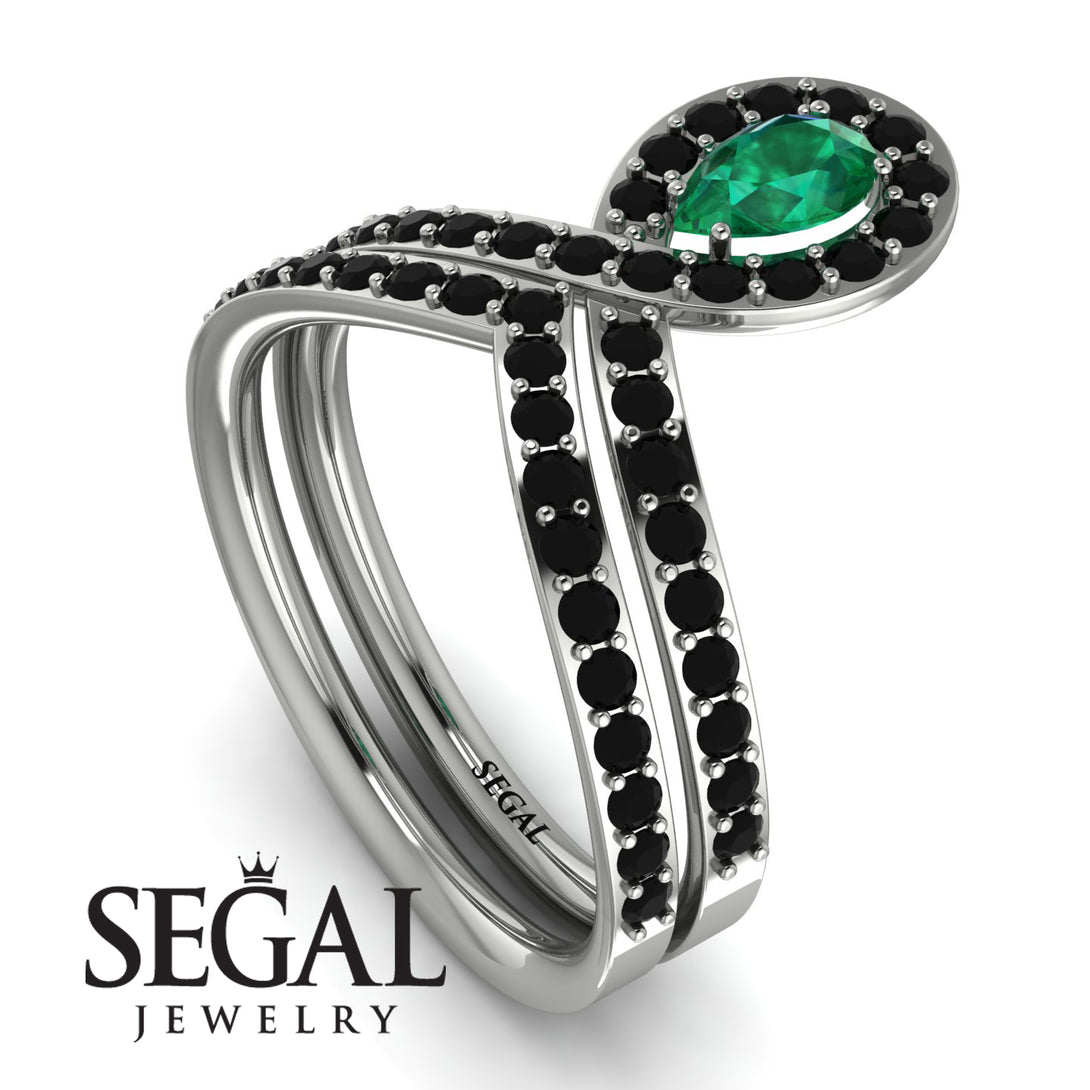 Emerald Pear Shape Stacking Bridal Set - Emilia No. 36