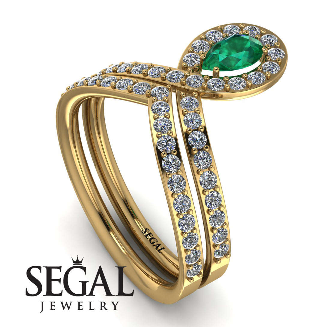 Emerald Pear Shape Stacking Bridal Set - Emilia No. 4