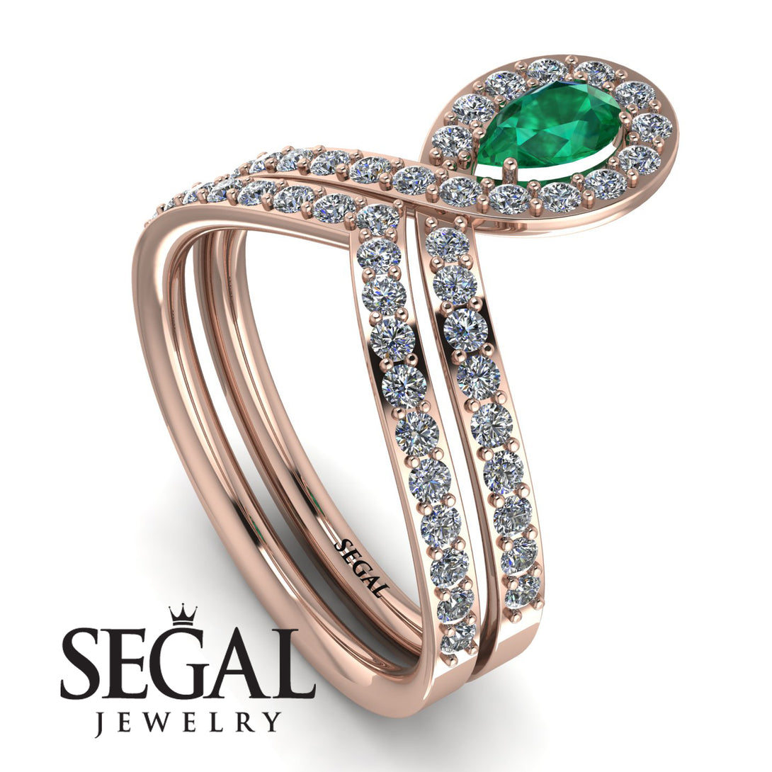 Emerald Pear Shape Stacking Bridal Set - Emilia No. 5