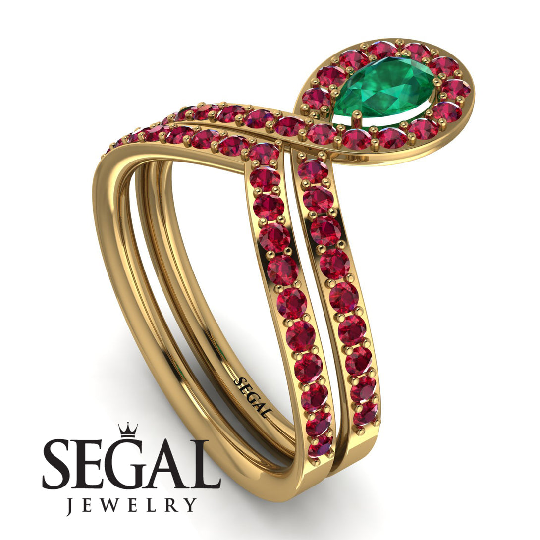 Emerald Pear Shape Stacking Bridal Set - Emilia No. 49