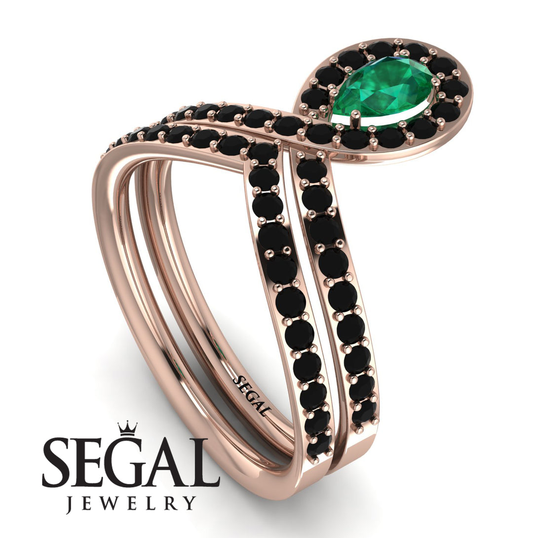 Emerald Pear Shape Stacking Bridal Set - Emilia No. 35