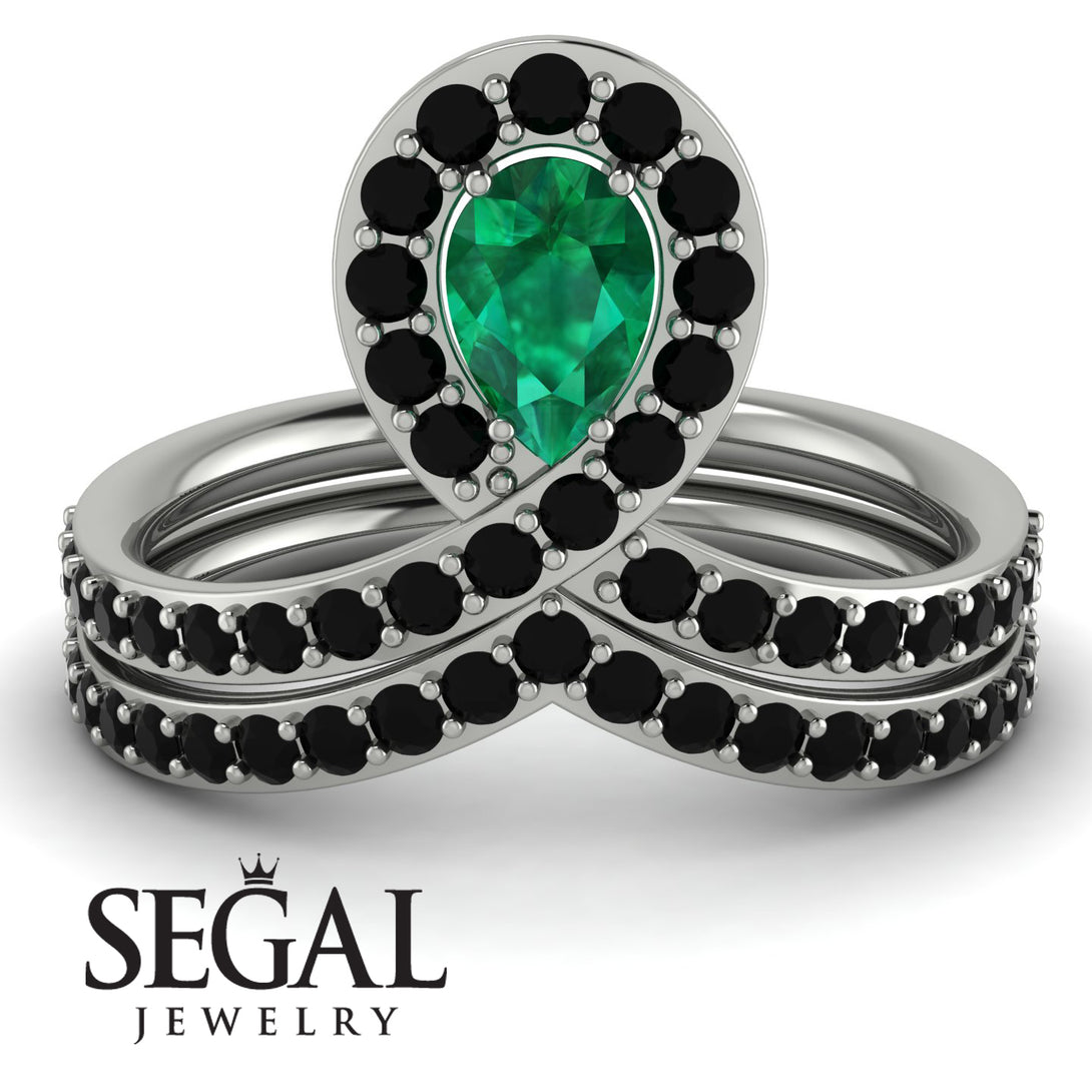 Emerald Pear Shape Stacking Bridal Set - Emilia No. 36