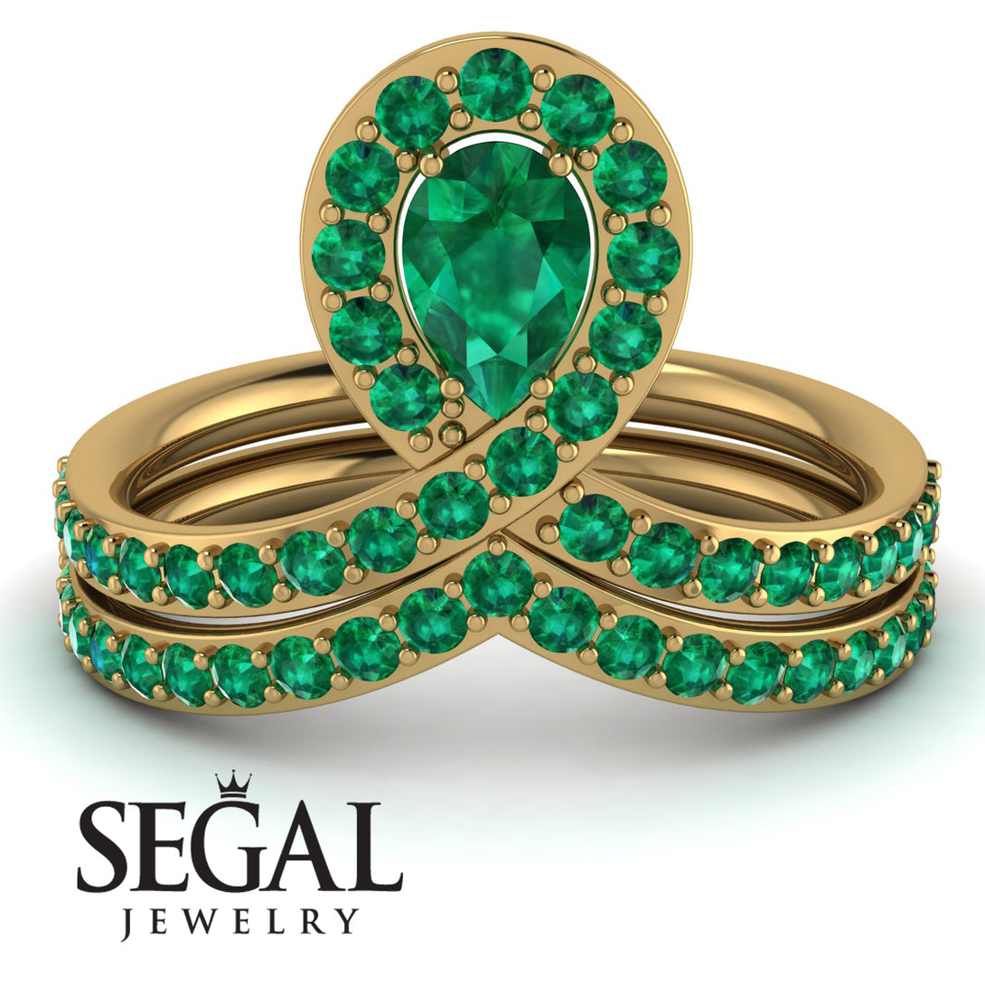Emerald Pear Shape Stacking Bridal Set - Emilia No. 19