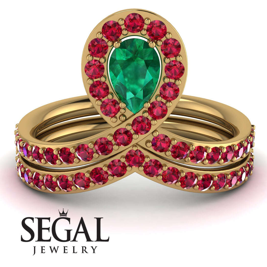 Emerald Pear Shape Stacking Bridal Set - Emilia No. 49