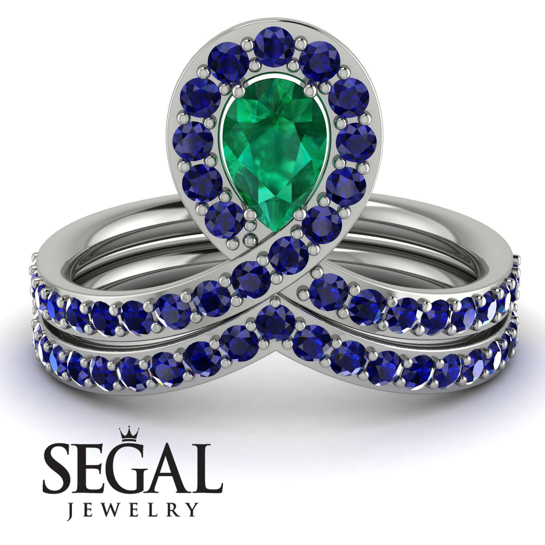 Emerald Pear Shape Stacking Bridal Set - Emilia No. 66