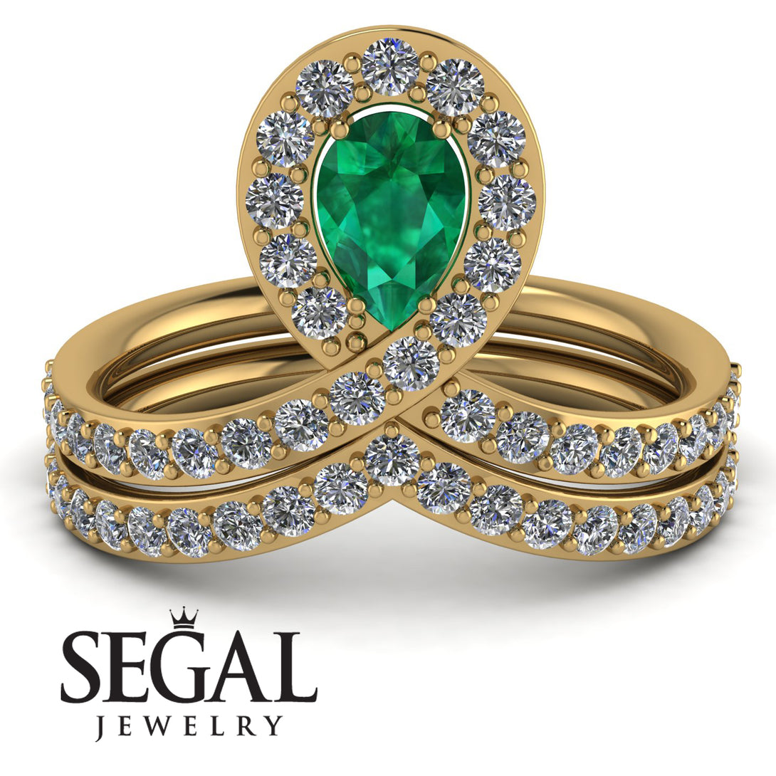 Emerald Pear Shape Stacking Bridal Set - Emilia No. 4