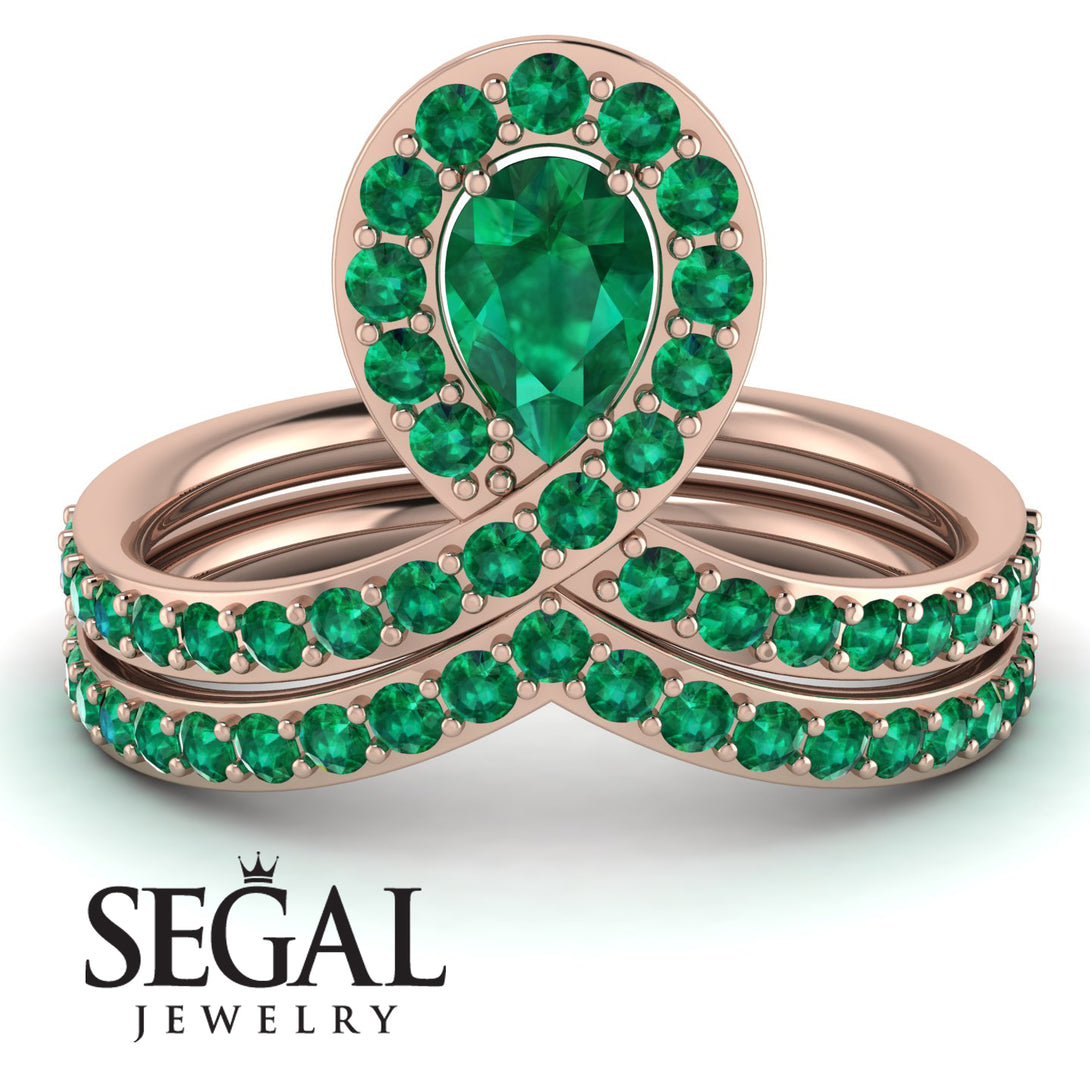 Emerald Pear Shape Stacking Bridal Set - Emilia No. 20