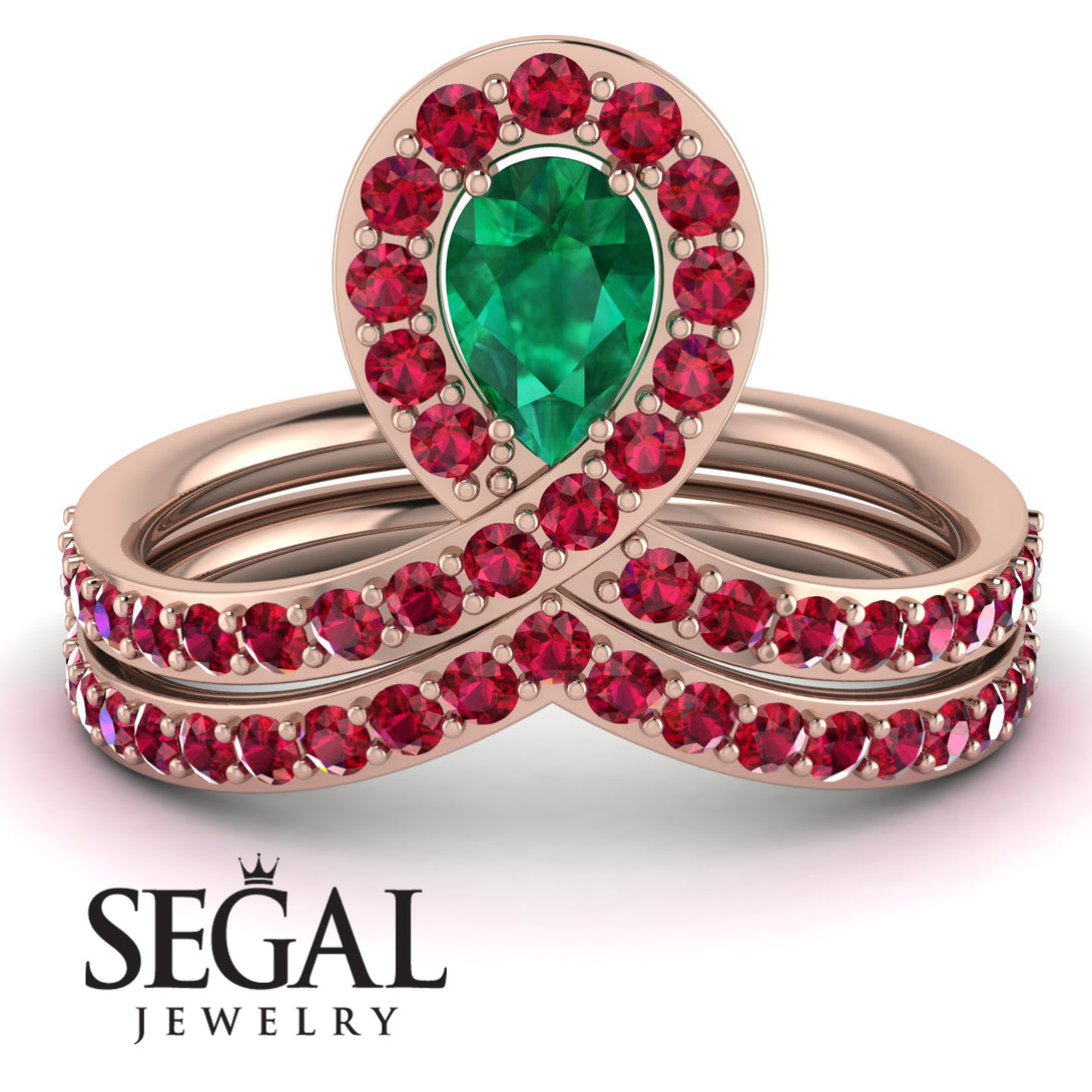 Emerald Pear Shape Stacking Bridal Set - Emilia No. 50