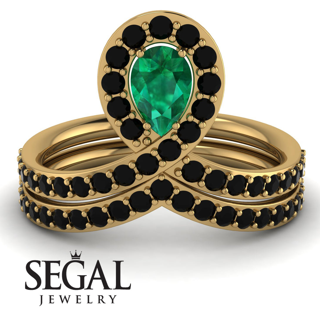 Emerald Pear Shape Stacking Bridal Set - Emilia No. 34