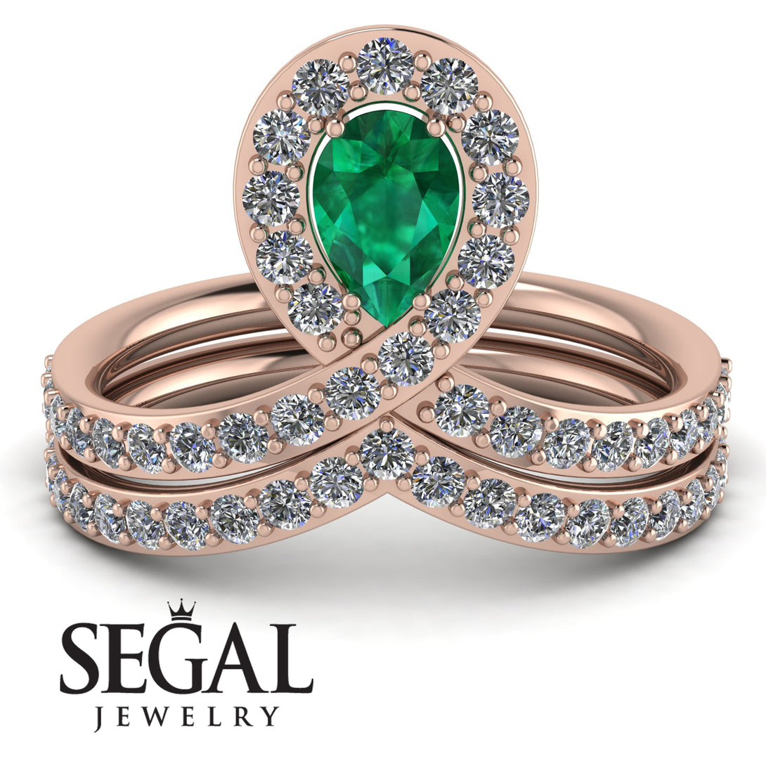 Emerald Pear Shape Stacking Bridal Set - Emilia No. 5