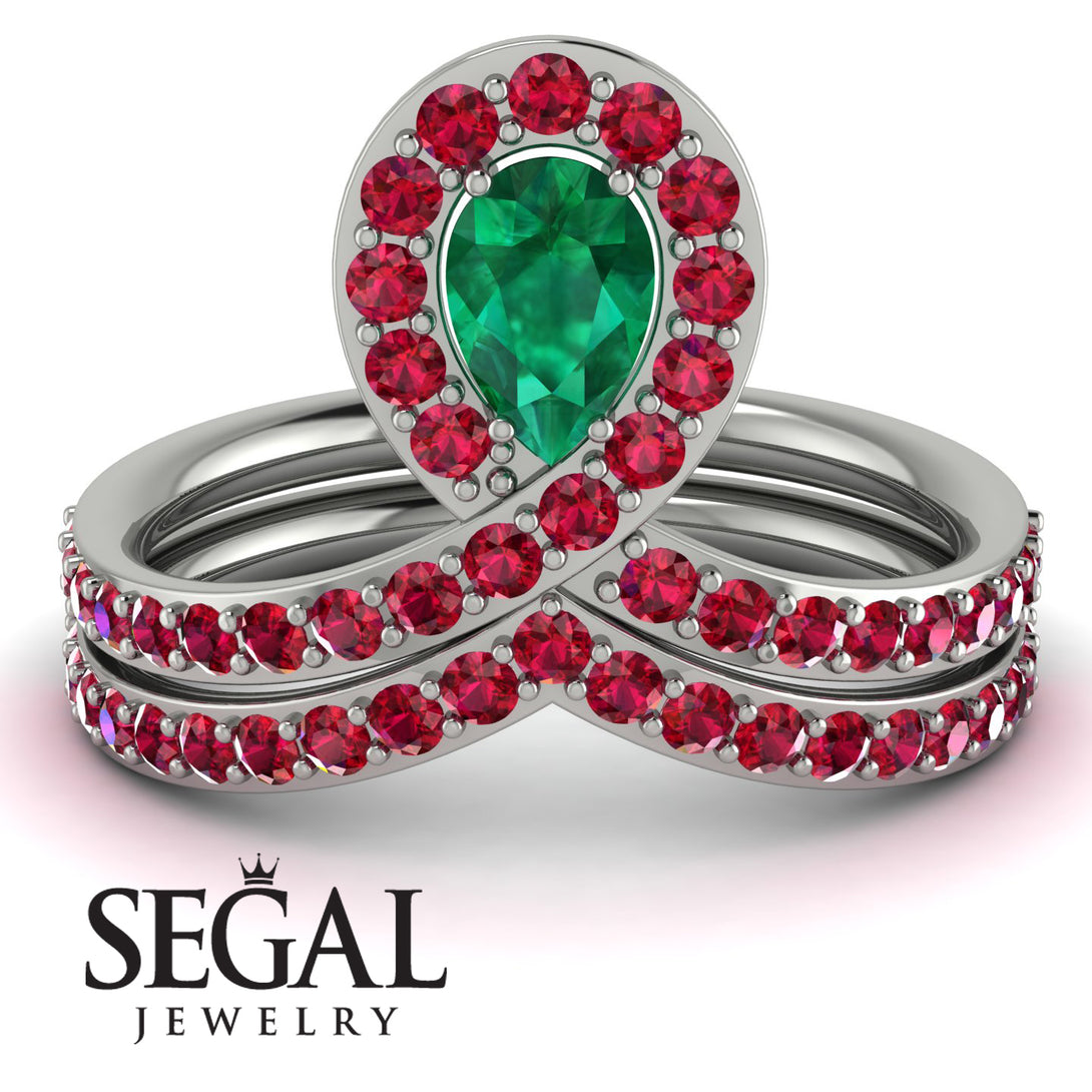 Emerald Pear Shape Stacking Bridal Set - Emilia No. 51
