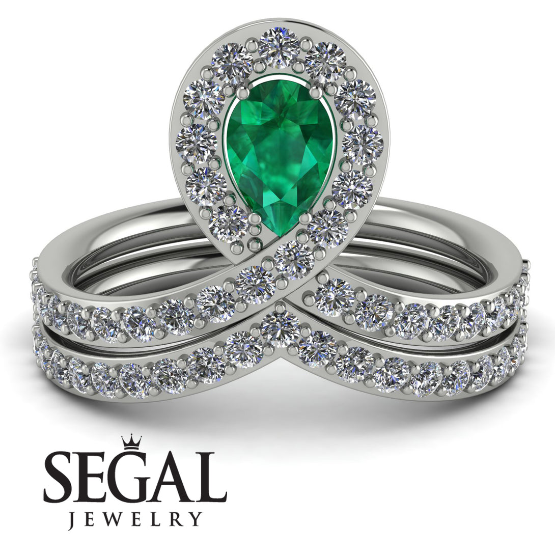 Emerald Pear Shape Stacking Bridal Set - Emilia No. 6