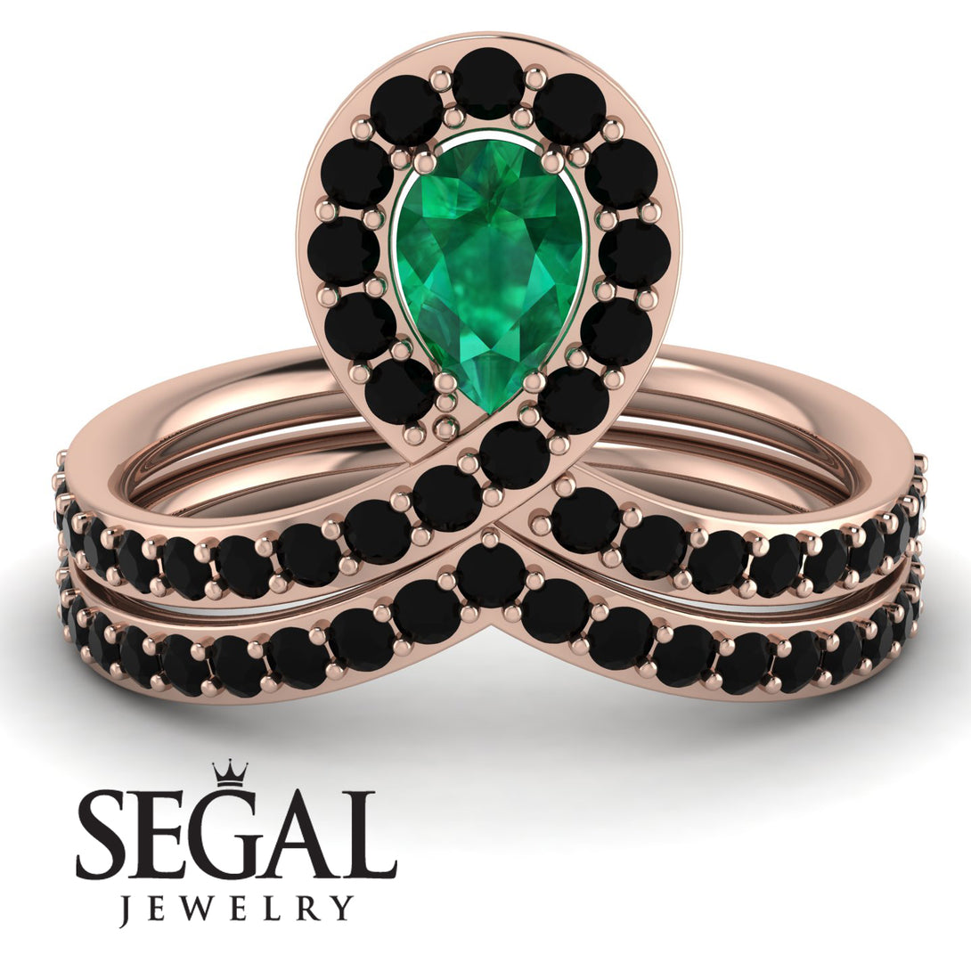 Emerald Pear Shape Stacking Bridal Set - Emilia No. 35