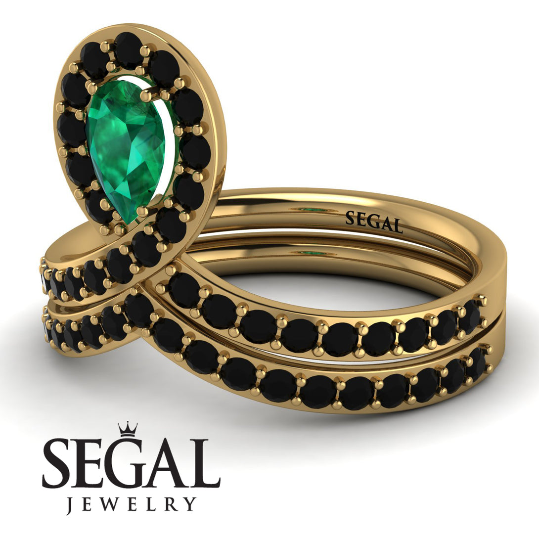 Emerald Pear Shape Stacking Bridal Set - Emilia No. 34